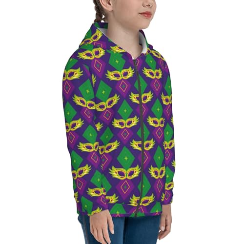 Mardi Gras Carnival3 Kid Hoodies Boys Zip Up Sweatshirts Girls Pullover with Pocket Black4