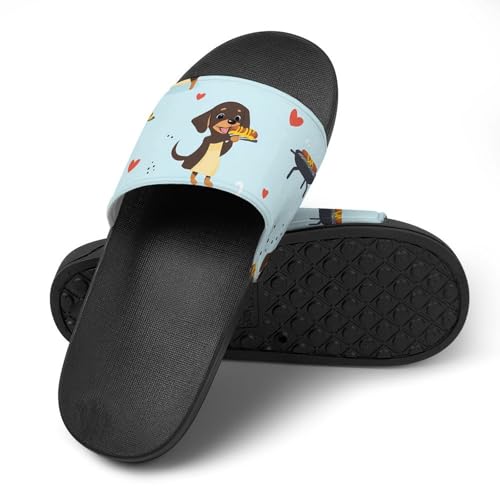 Dachshund Dog BBQ Grilled Sausages Men's Bathroom Slippers Shower Indoor Home Beach Outdoor Shoes for Women4