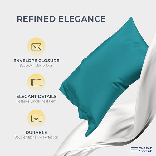 Image of THREAD SPREAD 100% Egyptian Cotton Sheets California King Size - 1500 Series Cal King Sheets Egyptian Cotton (4 PC, Teal), Silky Soft, Sateen Weave, Cooling & Breathable, 17 inch Deep Pocket Bed Set