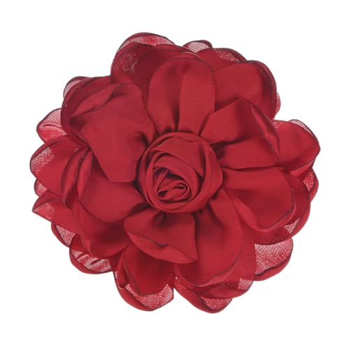 Image of M METERXITY Rose Flower Brooches and Pins for Women, Lapel Pins Dainty Satin Fabric Big Camellia Hair Flowers Clips for Wedding /Parties /Clothes /Jewelry