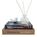 Kit Decorativo com 2 Livros Caixa, Pássaro Prateado Cromado e Difusor com Varetas – Decoração Moderna para Sala, Quarto, Escritório ou Hall de Entrada