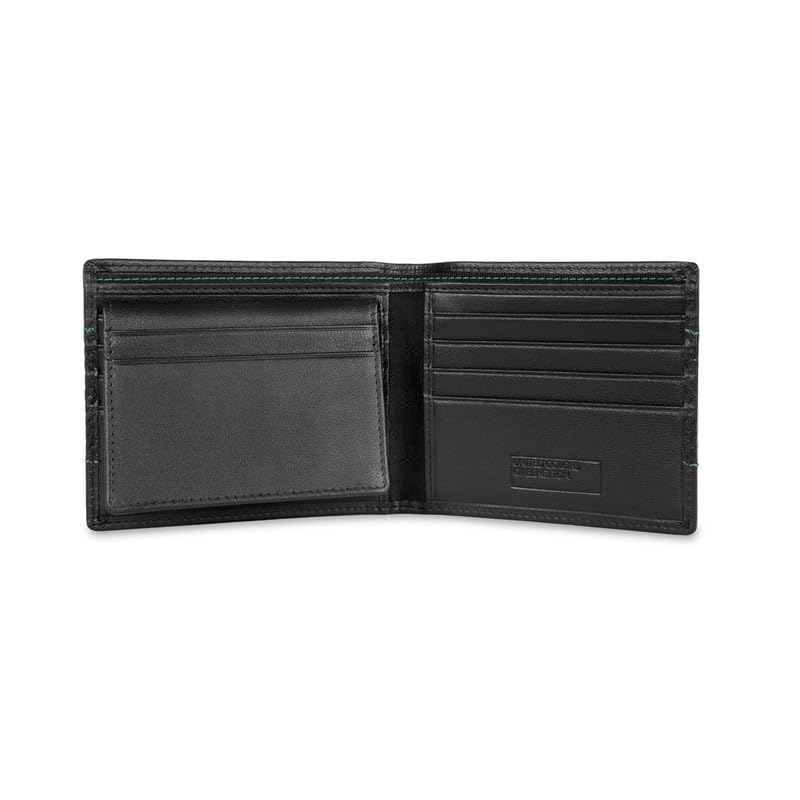Image of United Colors of Benetton Men RFID Protected Locarno Passcase Wallet - Black, No. of Card Slot: 12 | Embossed Passcase Wallet with Side Closure | Leather