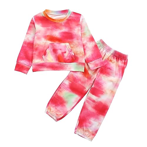 Toddler Boys Girls Autumn Winter Sports Long Sleeve Round Neck Tie Dye Printed Sweatshirt Fashion (Pink, 1-2 Years)