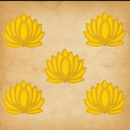 Image of ARLICORPING Wooden Lotus Wall Hanging for Festive Decoration - Diwali, Ganpati, Pooja Room, Mandir, Living Room, Door, Hall, Entrance, Spiritual Decor (Lotus - Yellow, Pack of 2)
