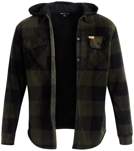 Matix Men's Plaid Button Down Shirt - Cozy Cotton Fleece Lined Flannel Shirt Jacket With Hood