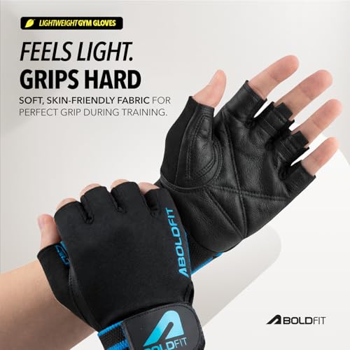 Image of Boldfit Gym Gloves for Men Workout Unisex Hand Gloves for Gym for Men & Women with Wrist Support for Weightlifting, Workout Comfortable Fit Bike Riding, Cycling Handgloves - Irongrip Black Blue XL