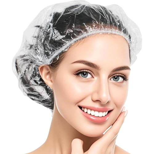 JOOTUEPO 100 Pcs Charlotte Cheveux, Large Élastique Épais Bonnets de Douche, Bonnet de Douche à Usage Unique, élastiques, imperméables, pour Hôtel/Shower/Spa (42cm)
