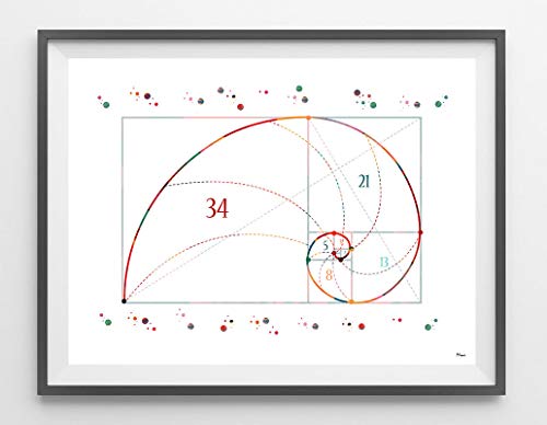 Sequenza di Fibonacci Stampa ad acquerello Scienza Arte Fibonacci Serie Poster Sezione Dorata Stampa Numeri Fibonacci Spirali Modello Matematica Wall Art