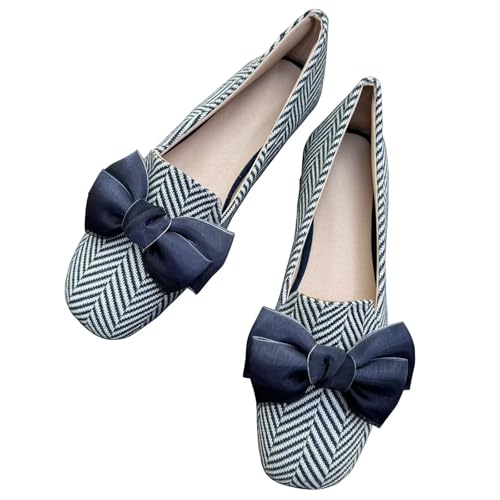 Image of WENJIAZHIZHI Square Toe Bow Ballet Slip-On | Classic Suede Finish,Chic Bow Detail,Effortless Everyday Style,Wedding Party Office,Plus Size Available