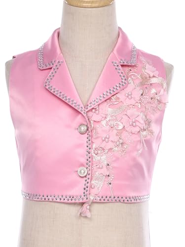 JEYPINMI Kids Formal Suit Vest Crop Tops Flower Embroidery Button Down Waistcoat Outerwear Jacket Dress Coat4