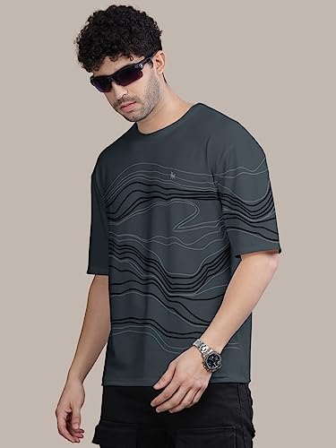 Image of BULLMER Peach Trendy Front Printed oversized Round Neck T-shirt for men