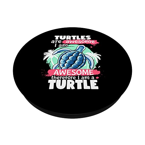 Turtles Are Awesome I am Awesome Funny Sea Turtles Lovers PopSockets Swappable PopGrip, Black - Image 2