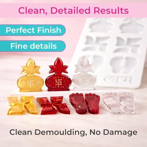 Image of Resin Molds Shubh Labh Silicone Mould Fondant Keychain Mold Wax Topping Epoxy Moulds Resin Art Crafts Diwali Swastik Kalash Candle Making