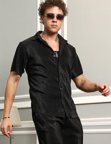 Image of CB-COLEBROOK Casual Shirt for Men|| Shirt for Men|| Men Stylish Shirt|| Men Vertical line Shirt|| Button Down Shirts Short Sleeve Fashion Textured Beach Summer Shirt Top