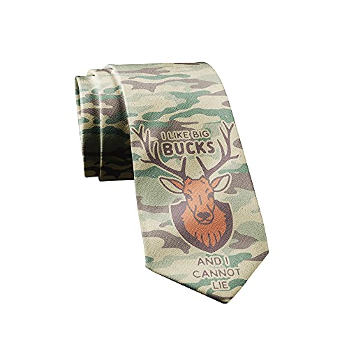 Crazy Dog T-Shirts Funny Hunting Tie for Men – Camo Novelty Necktie with I Like Big Bucks and I Cannot Lie Print – Gag Gift for Hunters Fathers Day Office Party Outdoorsman Accessory