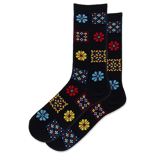 Hot Sox Women's Floral Geo Crew Socks 1 Pair, Black, Women's 4-10