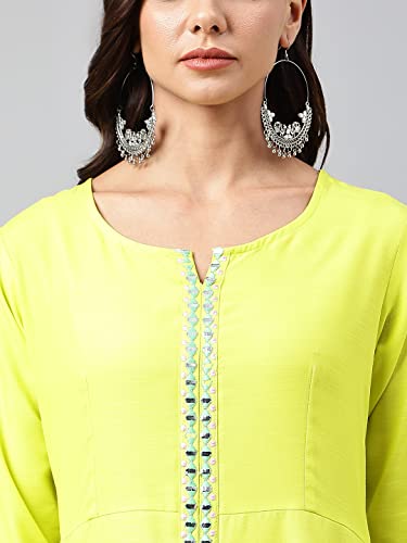 Image of ANNI DESIGNER Women's Cotton Blend Embroidered Anarkali Kurta with Palazzo & Dupatta (Darwaja)