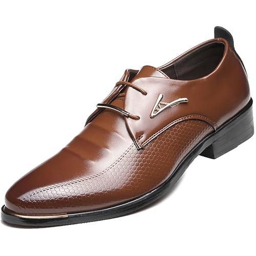 Men's Lace-up Dress Shoes Leather Business Oxfords Fashion Pointed Toe British Style Formal Shoes