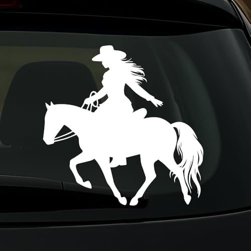 Cowgirl Riding Horse Vinyl Decal 7x7 for Cars, Laptops