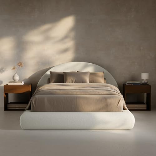 Image of RECCI AirFrame Half-Moon Upholstered Full Platform Bed Frame, Boucle Curved Arched Base with Headboard, 5 Inch Fully Round Cushioned Foam, No Box Spring Needed, Easy Assembly