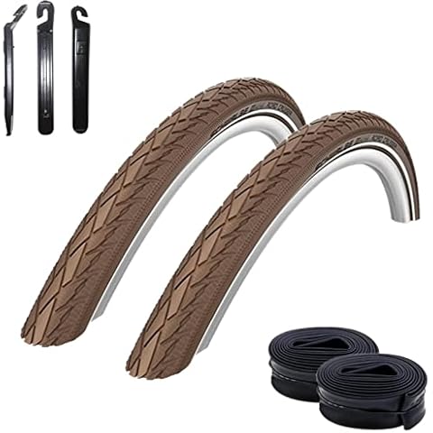 2 x Schwalbe Road Cruiser Coffee Reflex Fahrradreifen Decke 42-622 + 2 Schwalbe AV17 Schläuche inkl. 3 Reifenheber Cover