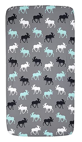 Image of Dear Baby Gear - Baby Crib Sheets - Toddler Bed Sheets - Breathable Fitted Bed Sheet - Nursery Bedding - Cribs Mattress Cover - Standard Crib Sheet - 52x28x10 (Mint Black White Moose on Gray Print)