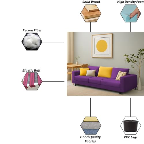 Image of Galib 3 Seater Sofa Set for Living Room (Purple Fabric) Premium Fabric Sofa Set