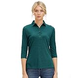 Corna Womens SPF 3/4 Sleeve Solid Green Golf Shirts Dri Fit Polo UPF 50+ Sun Protection Quick Dry So