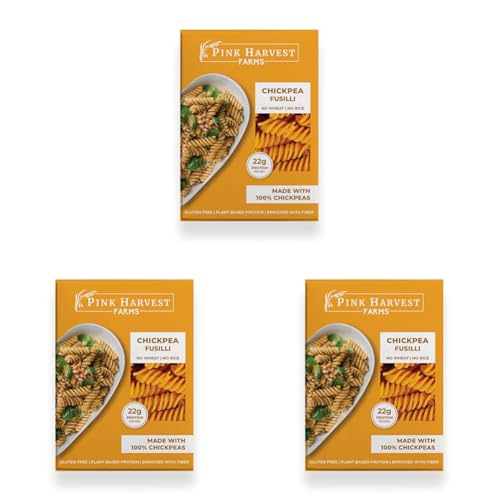 Image of Pink Harvest Farms Chickpea Pasta | No Rice - No Maida | Vegan | Gluten Free | High Protein | (Chickpea Fusilli Pasta, 200 g (Pack of 3))