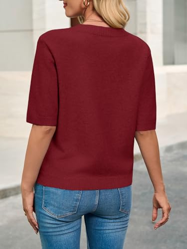 Saodimallsu Womens Short Sleeve Sweater Crew Neck Pullover Summer Lightweight Loose 2025 Knit Tops Dressy Casual Blouse4