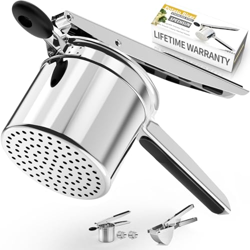SPEENSUN Potato Ricer Potato mashers Large 15oz Heavy Duty Stainless Steel for Fluffy Mashed Potatoes Fixed Ricer Disc Potato Press Without Messy with Silicone HandleBlack