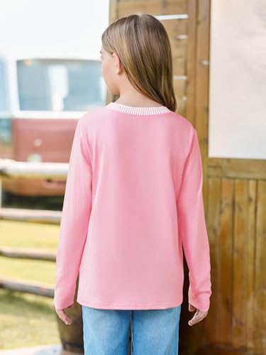 Haloumoning Girls Long Sleeve Shirts Kids Crewneck T-Shirts Tops Cute Fall Blouse Tees 5-14 Years4