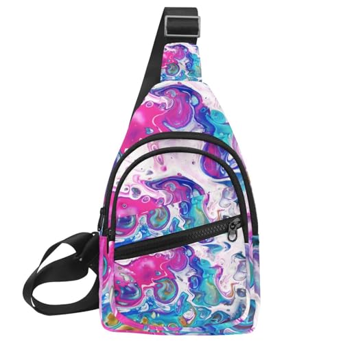 Bolso bandolera multicolor tipo sling de arte abstracto para mujer y hombre