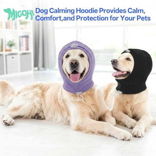 Image of MIGOHI XL Dog Ear Muffs Hematoma with Soft Pad - No Shake Ear Wrap for Dogs, Ear Protection for Dogs Noise Anxiety,Adjustable Dog Head Cover for Separation,Vet Visit,XL,Purple