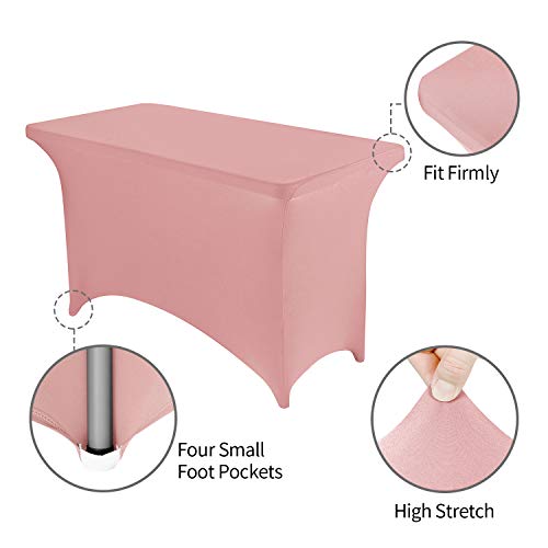 Image of Peomeise 4FT Spandex Table Cover Rectangular Stretch Spandex Tablecloth (Dusty Rose,4FT)