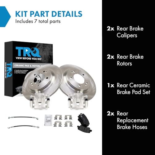 Image of TRQ Rear Brake Pad and Rotor Set Ceramic Rotors Calipers Hoses Compatible with 2014 Kia Optima