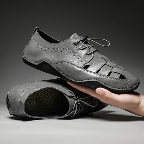 Men's Lace Up Handmade Fashion Sport Sandals, Closed Toe Casual Summer Fisherman's Shoes, Weave Soft Beach Shoes(Gray,6)2