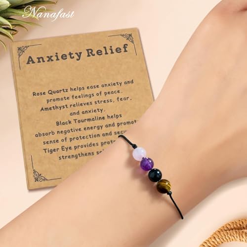 Nanafast Anxiety Relief Bracelet for Women Natural Healing Crystal Bracelets Adjustable Amethyst Beaded Bracelet Anxiety Relief Items with Message Card3