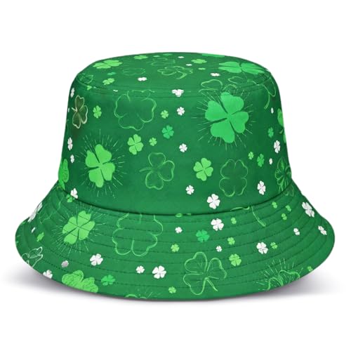GYIOFAI Chapeau Fedora Motif Saint Patrick Chapeau de Pêche Pliable Protection Solaire d'Été Vert, Respirant et Confortable pour Pêche, Chasse, Alpinisme