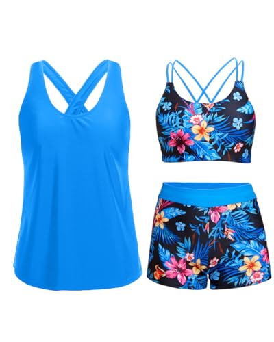 Image of Holipick 3 Piece Tankini Swimsuits for Women Tummy Control Bathing Suits Swim Tank Top with Bra Boy Shorts Teen Swimwear 2026