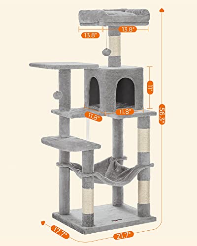 FEANDREA Cat Tree, Cat Tower, Cat Condo with Scratching Posts, Hammock, Plush Perch, Cat Activity Center, Light Gray… - Image 5