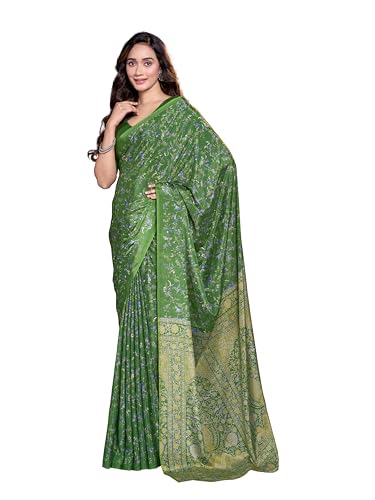Image of Garden Vareli Floral Print Crepe Saree With Unstitched Blouse Piece