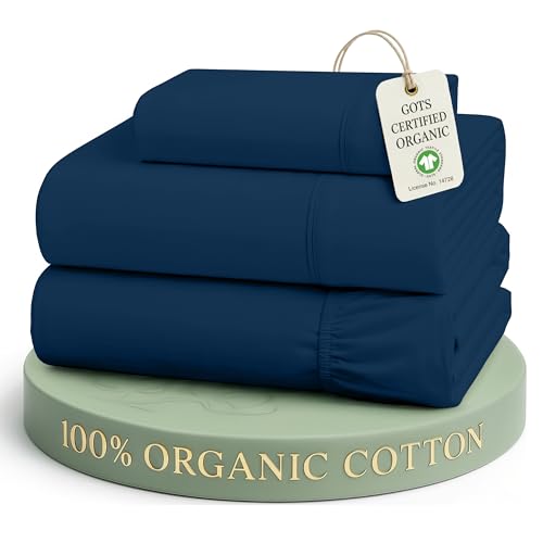 Image of LANE LINEN Twin Sheet Set 100% Organic Cotton Cooling Soft 3pc - Navy | Twin Sheet Set, 100% Organic Cotton Percale - Great For Gifting, Easy-Care Machine Washable, Breathable For Year-Round Sleep