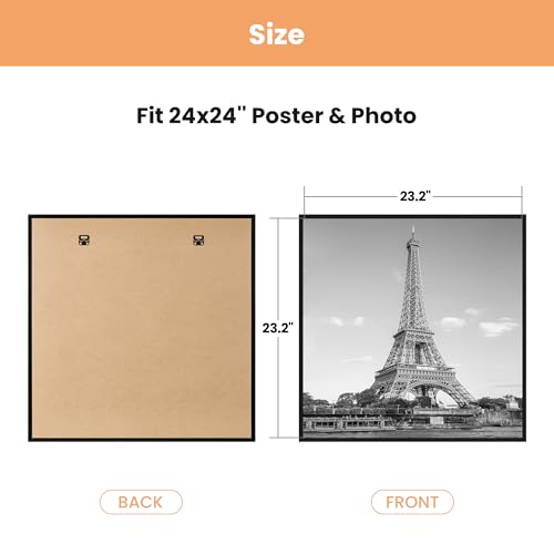 Image of upsimples 24x24 Picture Frame Black 3 Pack, Scratch-Proof Picture Frames 24 x 24 for Photo Gallery - Slide-in Strips, Horizontal or Vertical Wall Mounting