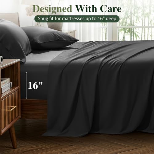 Image of 100% Organically Grown Bamboo Viscose Queen Sheet Set with Pockets on Side