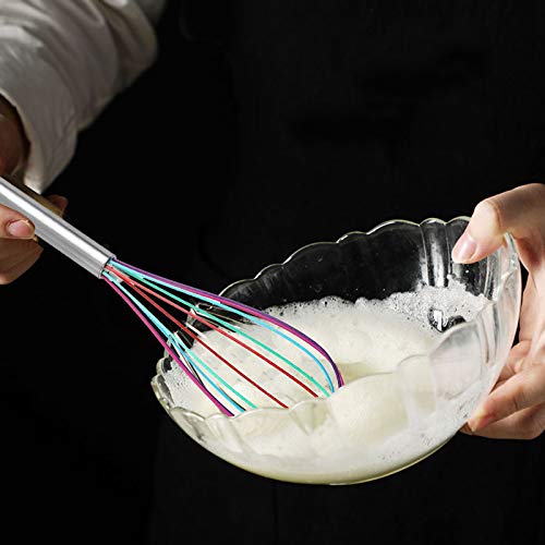 2 PCS Silicone Whisk Set, Colourful Mini Whisks Silicone Wire Hand Kitchen Whisks Rainbow Egg Beater Non-Stick Manual Egg Whisks with Grip Handle (8 &10 inch) - Image 4