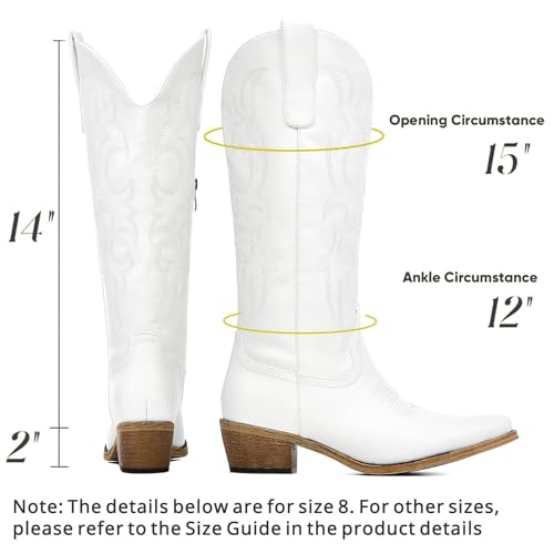 RURUNA Cowboy Boots for Women, Cowgirl Boots with Embroidered and Chunky Heel, Ideal for Daily Wear and Country Fashion, Off-White 6 — view 5