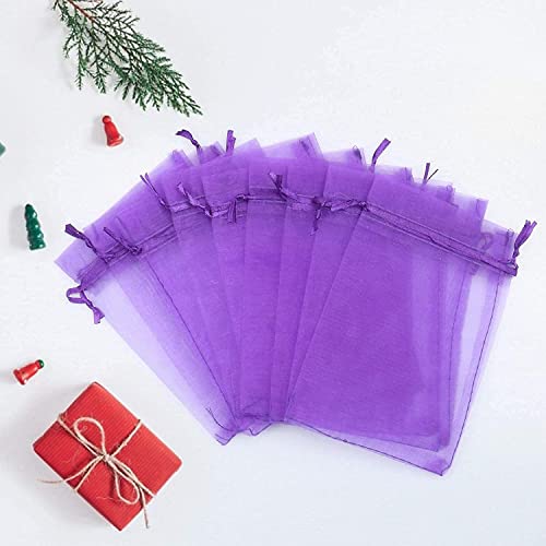 Image of ANZNKU 50Pcs Purple Organza Bags 5x7 Inch, Small Mesh Gift Bag for Jewelry Candy Sachet Craft, Small Mesh Bags with Drawstring for Party Wedding Favor & Easter