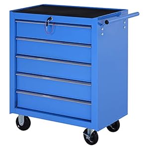 HOMCOM Carro Caja de Herramientas Taller Movil con 5 Cajones 4 Ruedas Chapa de Acero Azul