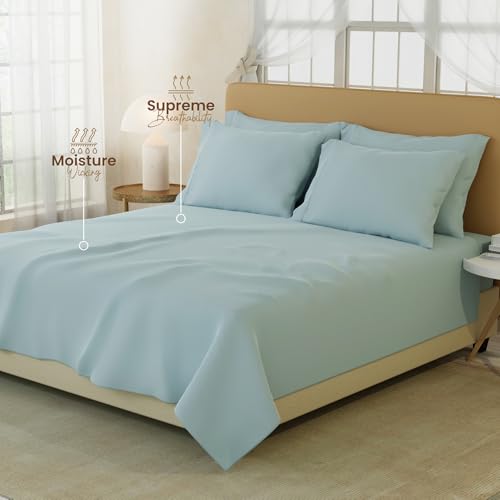 Image of BOUTIQUE LIVING Infinity 100% Egyptian Cotton 1000 TC Blue King with 4 Pillow Covers (Pearl Stitched)